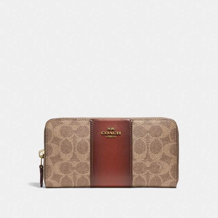 Coach New YorkCoach Accordion Zip Wallet In Colorblock Signature Canvas - TAN/RUST/BRASS - STYLE
