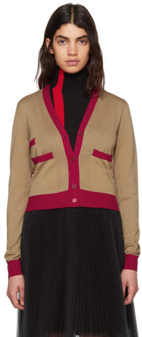 Tan and Red Cotton Cardigan