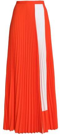 Two-Tone Pleated Crepe De Chine Maxi Wrap Skirt