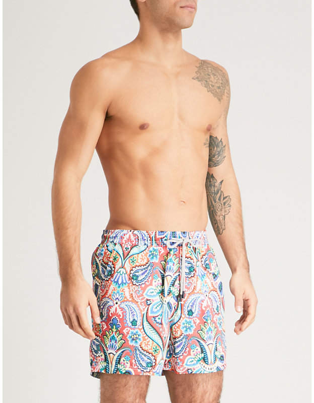 Lotus-print swim shorts