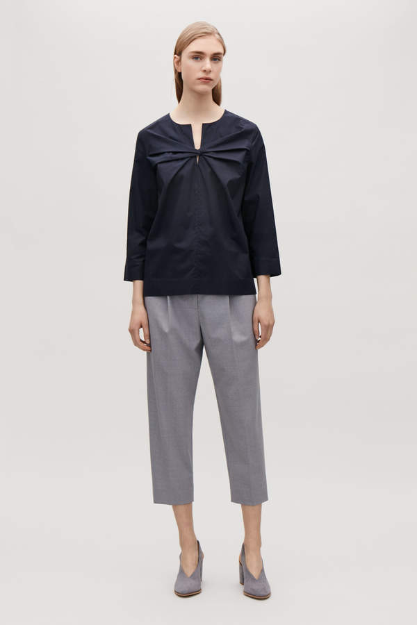 KNOT-FRONT POPLIN BLOUSE