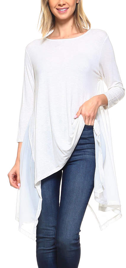 White Sheer-Panel Sidetail Tunic - Women & Plus