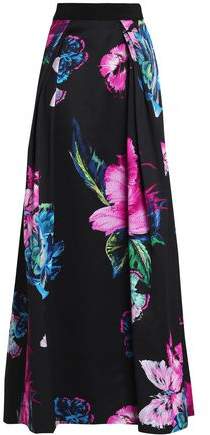 Pleated Floral-Print Duchesse-Satin Maxi Skirt