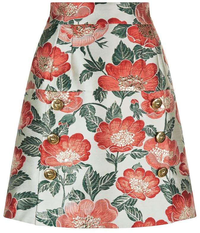 Jacquard Floral A-Line Skirt