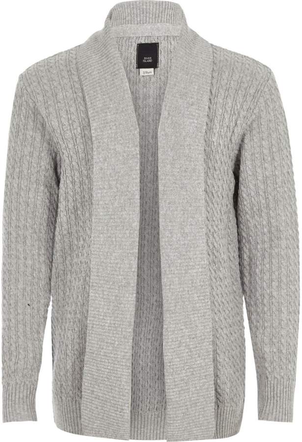 Boys Grey cable knit open front cardigan