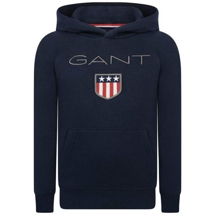 GantBoys Navy Shield Logo Hooded Sweater