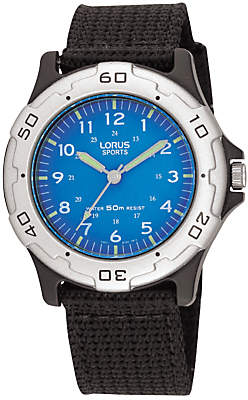 RRS59FX9 Boys' Fabric Strap Watch, Black/Blue
