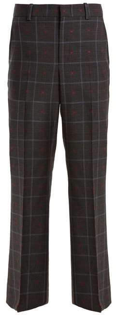 Heart fil coupé checked wool-blend trousers