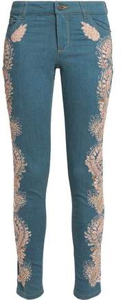 Embroidered Mid-Rise Skinny Jeans