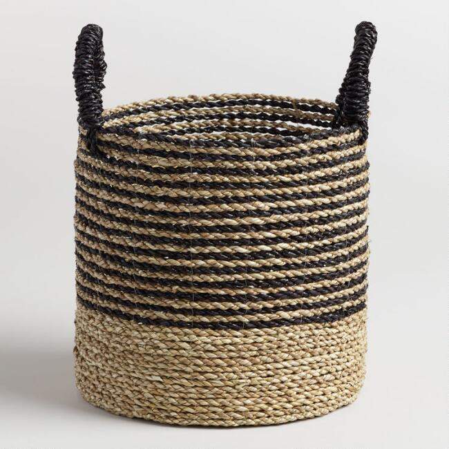 Small Black and Natural Seagrass Calista Tote Basket