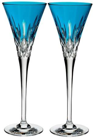 Lismore Pops Set of 2 Aqua Lead Crystal Champagne Flutes