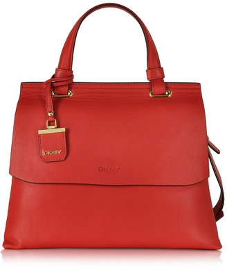 DKNY Vermillion Red Leather Small Double Gusset Top Handle Bag
