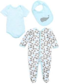 Baby's Three-Piece Whale-Print Cotton Bodysuit, Footie and Bib Set