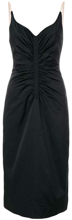 ruched fitted midi dress