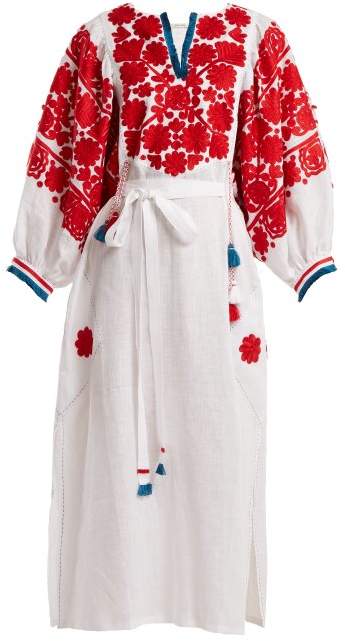 VITA KIN Tokay floral-embroidered linen dress
