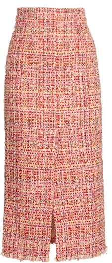 Frayed-hem tweed pencil skirt