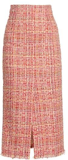 Frayed-hem tweed pencil skirt