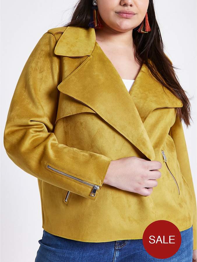 RI Plus Faux Suede Trench Jacket- Yellow