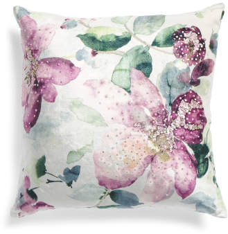 Made In India 22x22 Floral Velvet Pillow