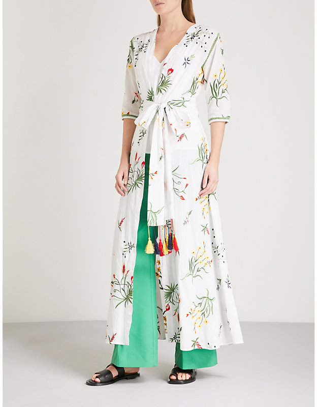 WE ARE LEONE Provence floral-embroidered cotton maxi jacket