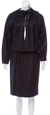 Silk-Trimmed Wool-Blend Skirt Suit w/ Tags