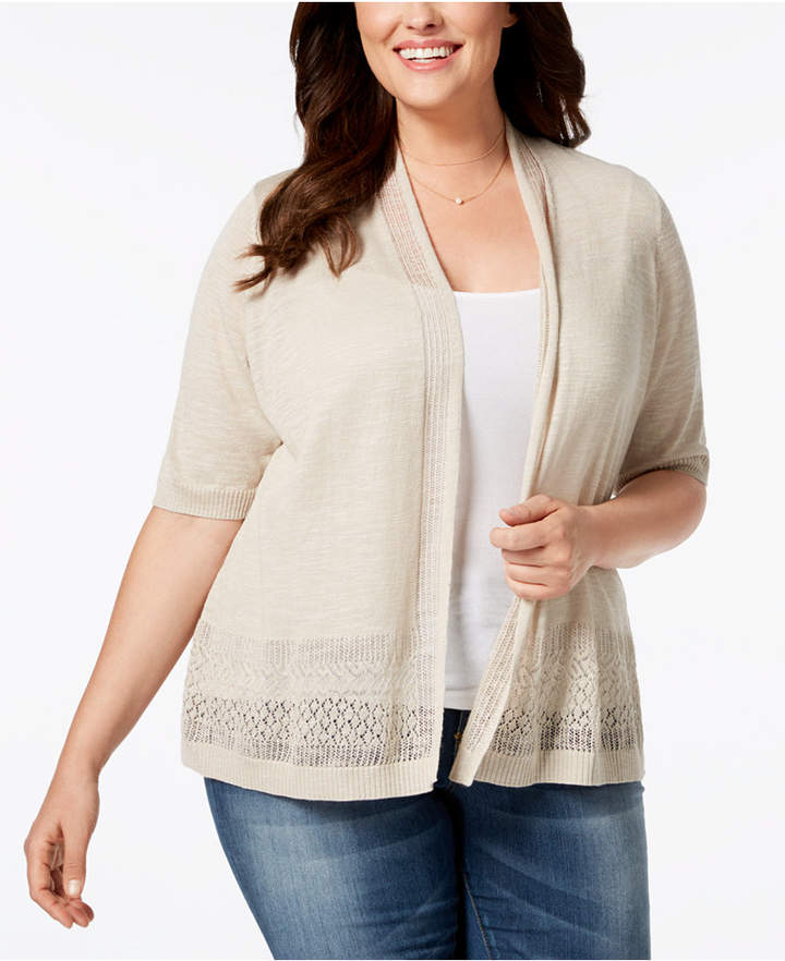 Plus Size Open-Front Pointelle Cardigan, Created for Macy's