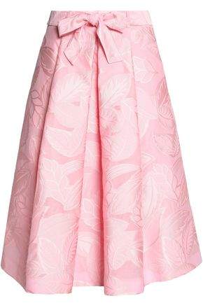 Bow-Detailed Pleated Jacquard Skirt