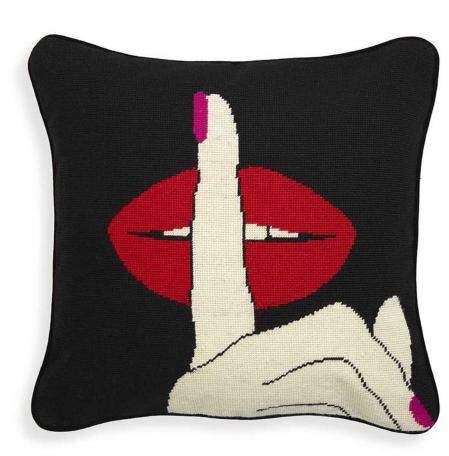 Kissen Lips Hush Needlepoint Throw Pillow von
