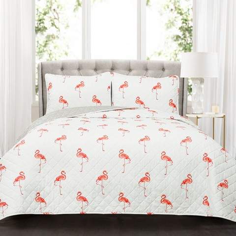Coral Kelly Flamingo Quilt Set
