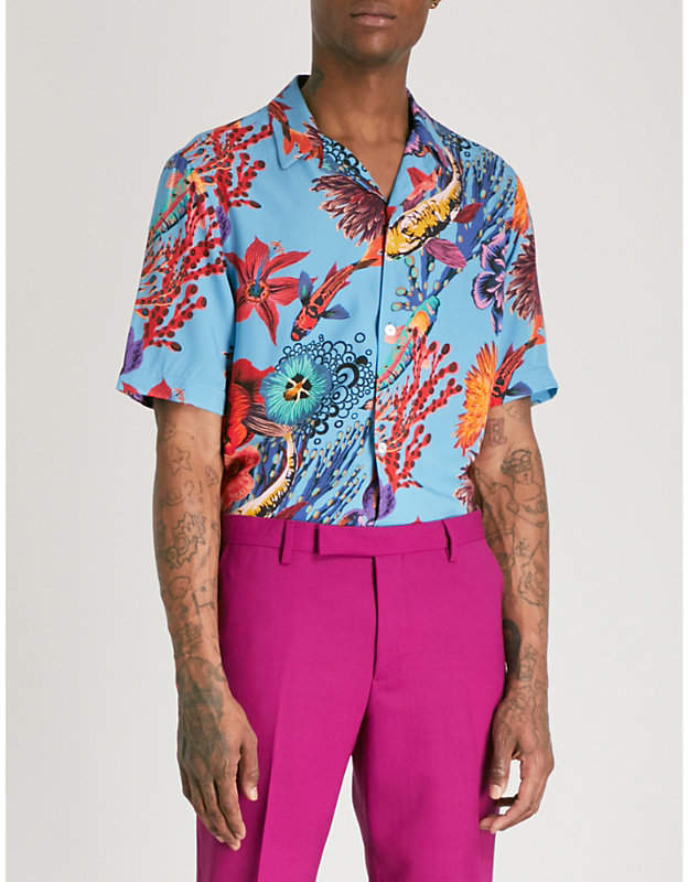 Ocean-print regular-fit woven shirt