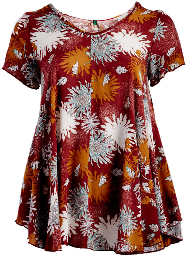 Burgundy & Rust Floral Swing Top - Plus