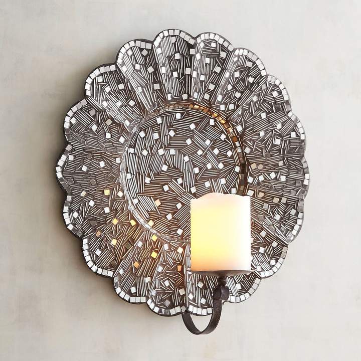 Silver Mosaic Flower Candle Holder Wall Sconce