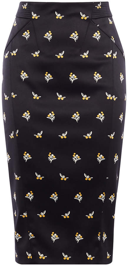 Satin-Rock mit Zweigmotiv