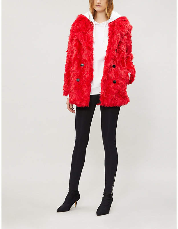 Double-breasted faux-fur coat