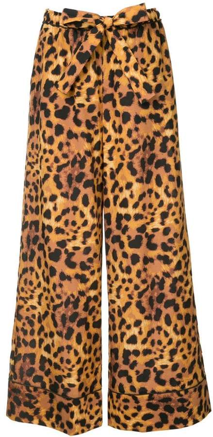 leopard print wide leg trousers