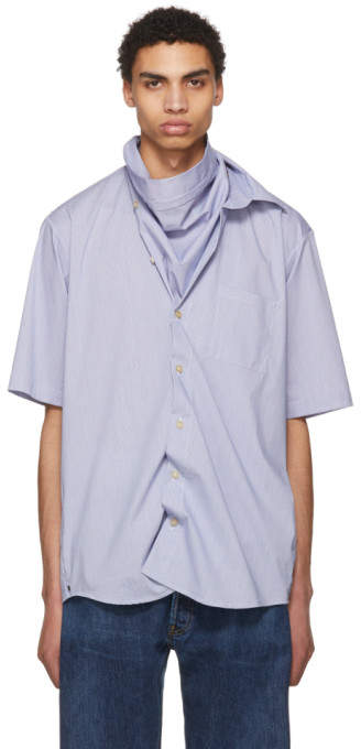 White and Blue Grid Neckerchief Shirt