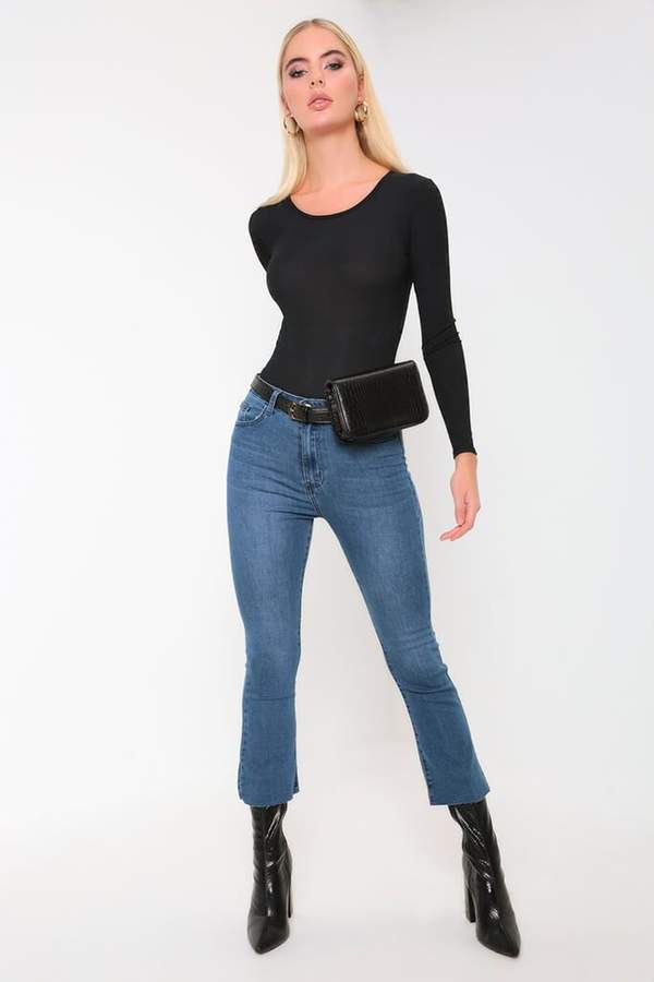Isawitfirst Mid Wash High Waist Cropped Flare Jeans