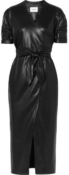 Nanushka - Penelope Faux Leather Wrap Midi Dress - Black