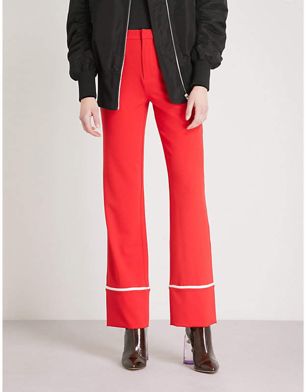 Contrast-piping straight-leg crepe trousers