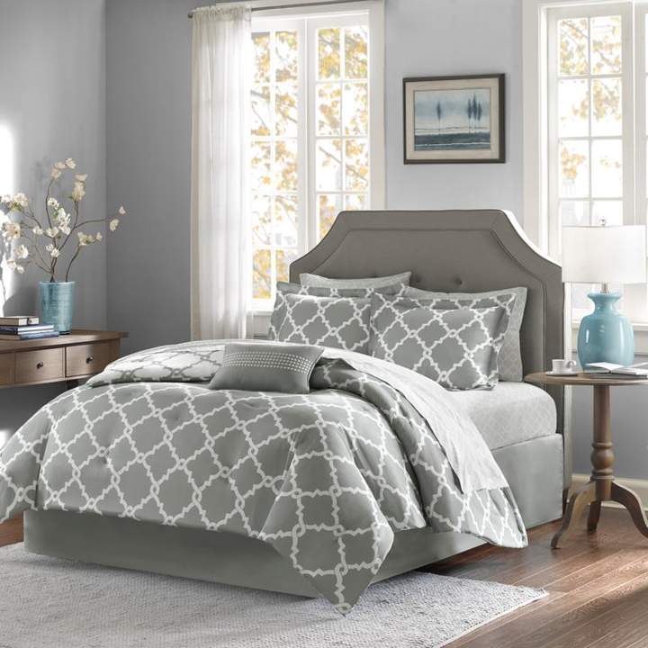 E and E Co., LTD. Madison Park Essentials Merritt 7-Piece Reversible Comforter and Sheet Set - Twin/Gray