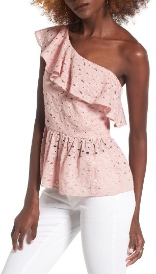  Lace One-Shoulder Peplum Top