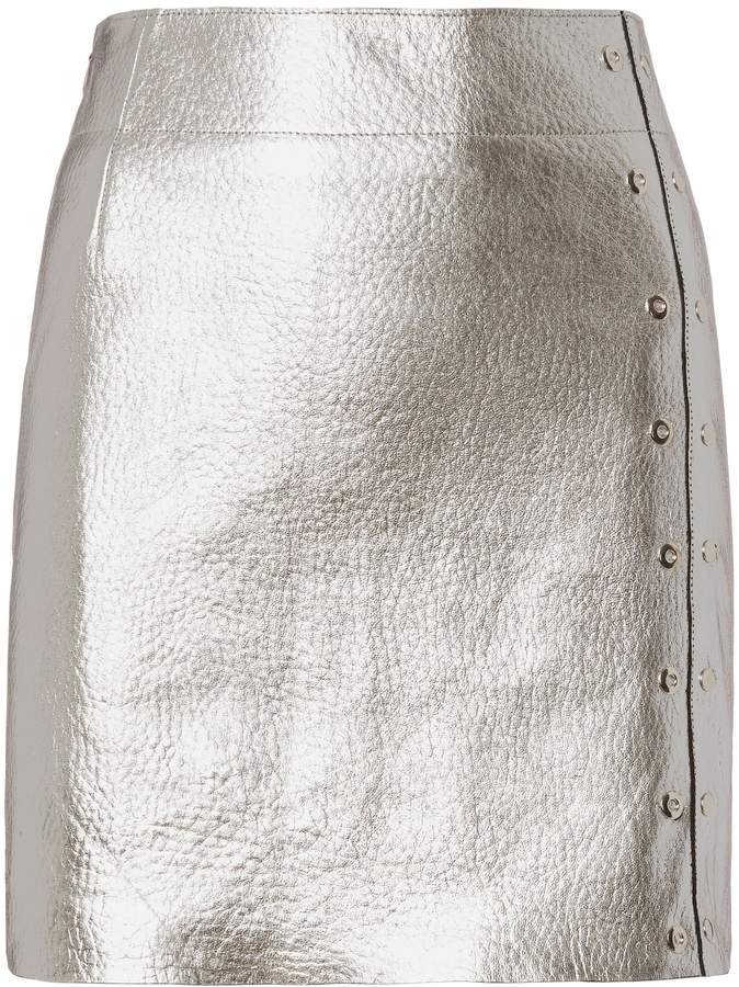 Silver Metallic Leather Mini Skirt