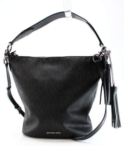 Michael Kors MICHAEL Womens Elana Leather Signature Bucket Handbag - BLACK LOGO - STYLE