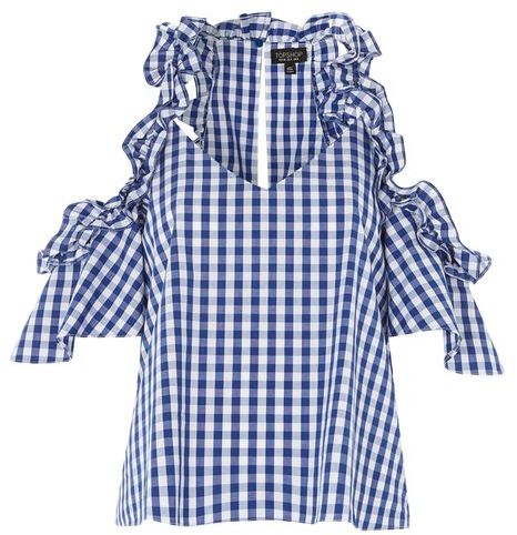 Gingham cold shoulder ruffle top
