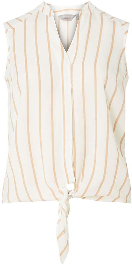 Petite White Striped Tie Front Shirt