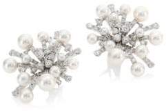 Splash Diamond, 6.5MM Pearl & 18K White Gold Earrings
