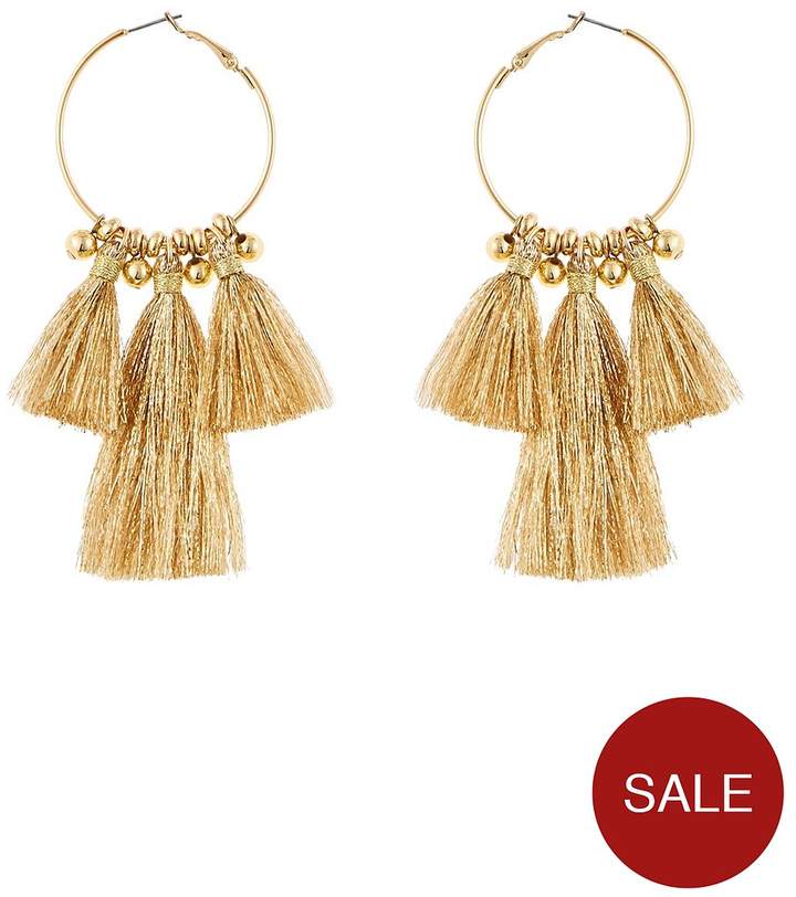 Gold Tassel Hoop Earrings