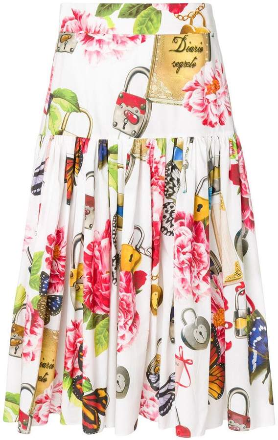 floral and padlock print skirt