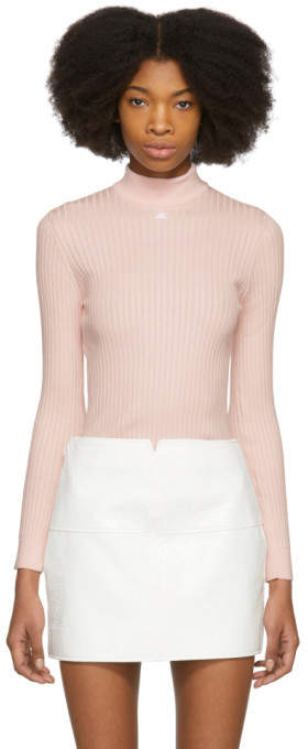 Pink Ribbed Mock Neck Sweater