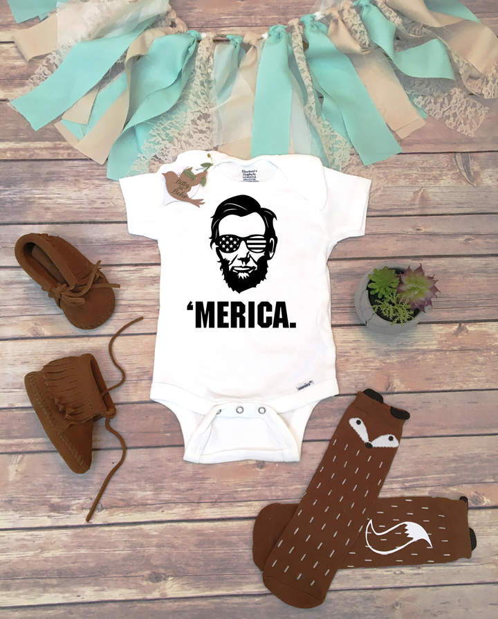 Etsy 4th of July Onesie®, 4th of July Baby Outfit, 'Merica Onesie, Abraham Lincoln Baby Bodysuit, America